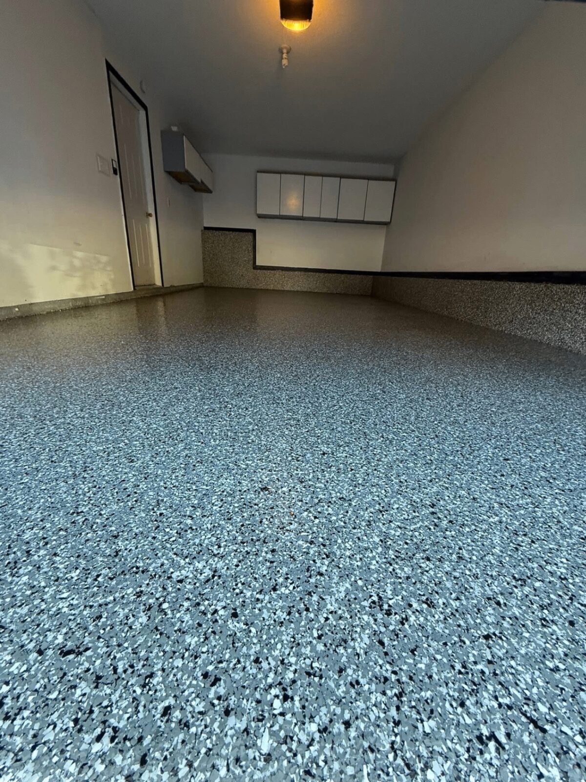 Epoxy Bros blue flake epoxy garage floor